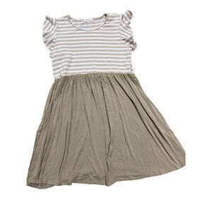 Bombom jersey knit soft ruffle short‎ sleeve tan ivory swing dress sz XL …